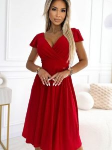 Sukienka Model Matilde 425-9 Red - Numoco. Czerwone sukienki NUMOCO, l, bez wzorów, z elastanu, bez kołnierzyka, plus size, bez ramiączek, mini, kopertowe. Za 336,51 zł.