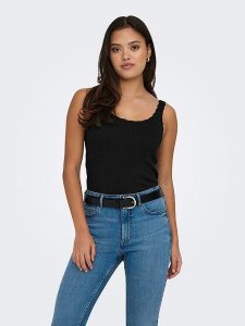 ONLY Top w kolorze czarnym rozmiar: XS. Czarne topy ONLY, xs, bez wzorów, bez kołnierzyka, bez ramiączek. Za 70,24 zł.
