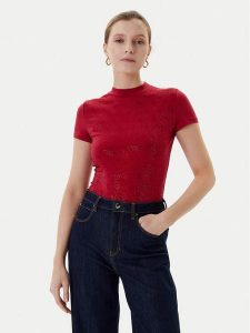Guess T-Shirt W4BI26 J1314 Bordowy Regular Fit. Czerwone t-shirty Guess, l, z aplikacjami, z bawełny, bez kołnierzyka, bez ramiączek. Za 169,99 zł.