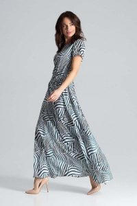 Sukienka Maxi z Podkreśloną Talią - Wzór 105. Niebieskie sukienki Katrus, s, bez wzorów, z elastanu, bez kołnierzyka, bez ramiączek, maxi. Za 299,00 zł.