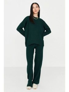 Trendyol 2-częściowy zestaw w kolorze ciemnozielonym rozmiar: XL. Zielone swetry oversize Trendyol, xl, bez wzorów, prążkowane, bez ramiączek. Za 113,90 zł.