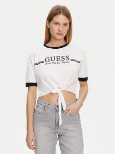 Guess T-Shirt V5GI05 I3Z14 Biały Regular Fit. Białe t-shirty Guess, xxs, z aplikacjami, z bawełny, bez kołnierzyka, bez ramiączek. Za 79,99 zł.