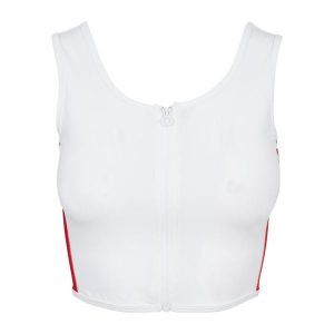 Damski crop top Urban Classic Stripe zip. Białe topy Urban Classics, bez wzorów, eleganckie, bez kołnierzyka, bez ramiączek. Za 102,50 zł.