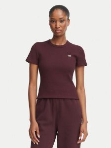 Lacoste T-Shirt TF5538 Bordowy Slim Fit. Czerwone t-shirty Lacoste, bez wzorów, z bawełny, bez kołnierzyka, bez ramiączek. Za 247,99 zł.