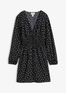 Sukienka mini z rękawami bufkami. Czarne sukienki bonprix, bez wzorów, eleganckie, bez kołnierzyka, bez ramiączek, mini. Za 47,99 zł.