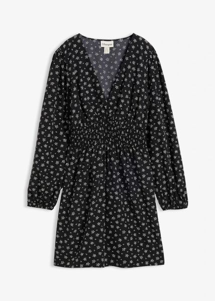 Sukienka mini z rękawami bufkami. Czarne sukienki bonprix, bez wzorów, eleganckie, bez kołnierzyka, bez ramiączek, mini. Za 47,99 zł.