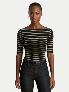 LAUREN RALPH LAUREN Bluzka 200980044002 Czarny Slim Fit. Czarne bluzki Lauren Ralph Lauren, m, bez wzorów, z bawełny, bez kołnierzyka, bez ramiączek. Za 339,99 zł.