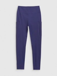 4F Legginsy treningowe z wysokim stanem damskie - granatowe L. Niebieskie legginsy 4f, bez wzorów, z dzianiny, z podwyższonym stanem. W wyprzedaży za 99,99 zł.