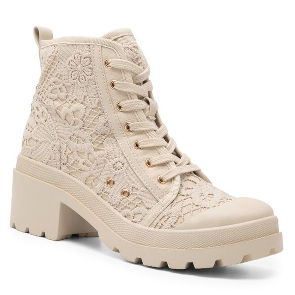 Trzewiki DeeZee. Brązowe botki DeeZee, bez wzorów, bez obcasa, na słupku, bez zapięcia. Za 199,99 zł.