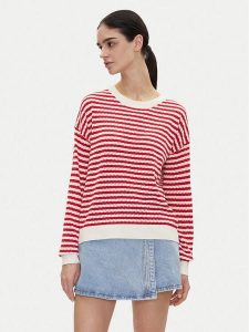 Pepe Jeans Sweter Poppy PL702278 Czerwony Regular Fit. Czerwone swetry klasyczne Pepe Jeans, m, z jeansu, bez kołnierzyka. Za 179,99 zł.