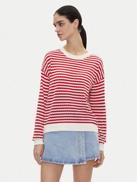 Pepe Jeans Sweter Poppy PL702278 Czerwony Regular Fit. Czerwone swetry klasyczne Pepe Jeans, xs, z jeansu, bez kołnierzyka. Za 179,99 zł.