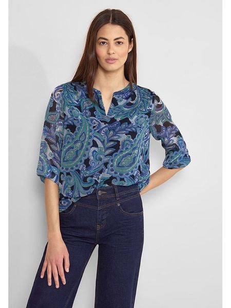 Street One Bluzka w kolorze granatowym rozmiar: 34. Niebieskie bluzki Street One, bez wzorów, street, bez kołnierzyka, bez ramiączek. Za 65,69 zł.