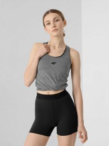 4F Top treningowy slim szybkoschnący damski - szary XS. Szare topy 4f, xs, bez wzorów, z dzianiny, klasyczne, bez kołnierzyka, bez ramiączek. Za 59,99 zł.