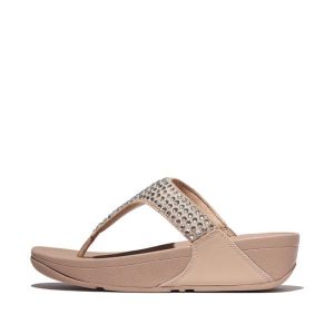 Klapki damskie FitFlop Lulu Maxi-Crystal. Brązowe klapki FIT FLOP, bez wzorów, z materiału, bez obcasa. Za 473,00 zł.