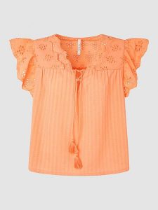 Pepe Jeans Bluzka "Anaise" w kolorze brzoskwiniowym rozmiar: M. Pomarańczowe bluzki Pepe Jeans, m, bez wzorów, z bawełny, bez kołnierzyka, bez ramiączek. Za 191,95 zł.