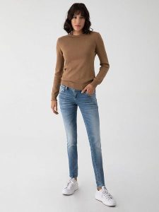 LTB Dżinsy "Molly" - Skinny fit - w kolorze niebieskim rozmiar: W34/L32. Niebieskie jeansy LTB, z aplikacjami, ze skóry, z podwyższonym stanem. Za 166,88 zł.