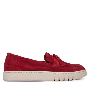 Półbuty Josef Seibel. Czerwone półbuty Josef Seibel, bez wzorów, bez obcasa, na płaskiej podeszwie, bez zapięcia. Za 439,99 zł.