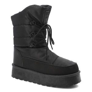 Czarne Śniegowce Big Star Ocieplane Obuwie Damskie. Czarne buty zimowe Big Star, z materiału, bez obcasa, bez zapięcia. Za 144,99 zł.