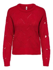 ONLY Sweter w kolorze czerwonym rozmiar: L. Czerwone swetry oversize ONLY, l, bez wzorów, ze splotem, bez ramiączek. Za 65,38 zł.