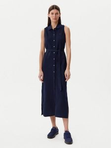 Lacoste Sukienka koszulowa EF1107 Granatowy Regular Fit. Niebieskie kombinezony Lacoste, bez wzorów, z bawełny, bez kołnierzyka, bez ramiączek. Za 379,99 zł.