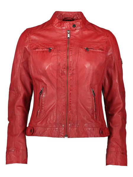 HIS Skórzana kurtka w kolorze czerwonym rozmiar: 42. Czerwone kurtki HIS, bez wzorów, ze skóry, bez kaptura. Za 478,99 zł.