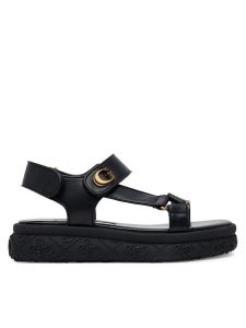 Guess Sandały FLJLAN ELE03 Czarny. Czarne sandały Guess, z aplikacjami, ze skóry, bez obcasa, na płaskiej podeszwie, bez zapięcia. Za 379,99 zł.