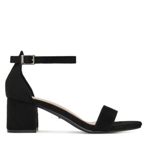 Sandały DeeZee. Czarne sandały DeeZee, bez wzorów, bez obcasa, na słupku, bez zapięcia. Za 119,99 zł.