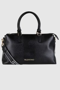 VALENTINO Czarny kuferek bagel we wzór węża. Czarne torebki klasyczne Valentino by Mario Valentino, bez wzorów, bez dodatków. W wyprzedaży za 399,99 zł.
