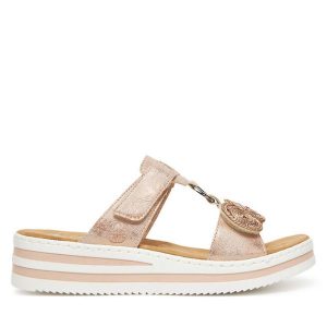 Klapki Rieker. Czerwone klapki Rieker, bez wzorów, bez obcasa. Za 329,99 zł.