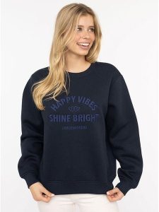 Zwillingsherz Bluza "Happy Vibes" w kolorze granatowym rozmiar: S/M. Niebieskie bluzy Zwillingsherz, m, bez wzorów, bez kaptura. Za 215,21 zł.