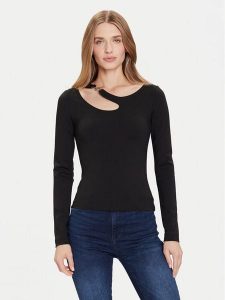 Guess Bluzka W5BP18 KC7M2 Czarny Slim Fit. Czarne bluzki Guess, m, z aplikacjami, z syntetyku, bez kołnierzyka, bez ramiączek. Za 239,99 zł.