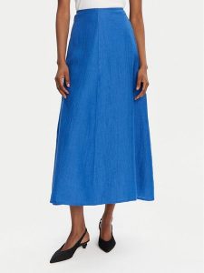 KAOS Spódnica midi RP1MR059 Niebieski Regular Fit. Niebieskie spódnice KAOS, bez wzorów, ze lnu, midi. Za 439,99 zł.