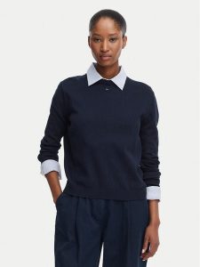 Tommy Jeans Sweter Essential DW0DW20159 Granatowy Regular Fit. Niebieskie swetry klasyczne Tommy Jeans, xl, z bawełny, bez kołnierzyka. Za 369,99 zł.