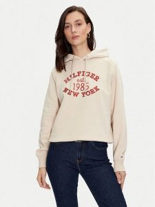 Tommy Hilfiger Bluza Varsity WW0WW42098 Beżowy Regular Fit. Brązowe bluzy TOMMY HILFIGER, s, bez wzorów, z bawełny, bez kaptura. Za 369,99 zł.