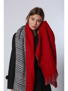 Lucky Bees Szal w kolorze czerwono-czarnym - 185 x 70 cm rozmiar: onesize. Czarne szaliki Lucky Bees, bez wzorów, z materiału. Za 100,04 zł.