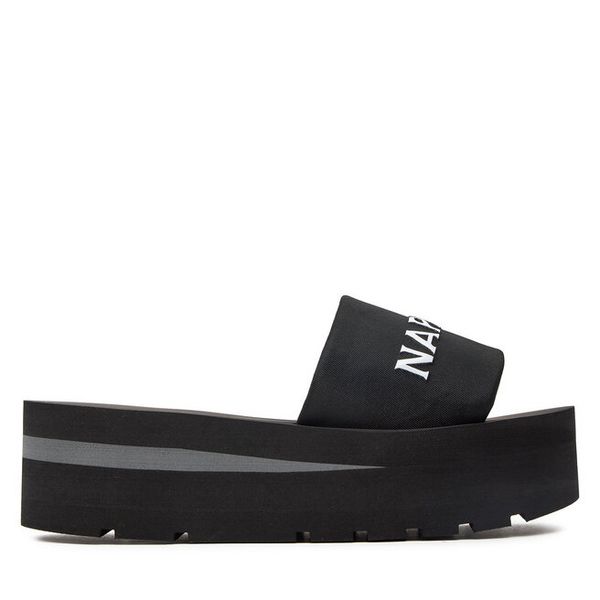 Klapki Napapijri. Czarne klapki Napapijri, bez wzorów, bez obcasa. Za 279,99 zł.