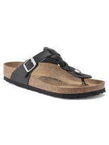 Birkenstock Skórzane japonki "Gizeh" w kolorze czarnym rozmiar: 36. Czarne klapki Birkenstock, bez wzorów, z otwartym noskiem, bez obcasa. Za 463,38 zł.