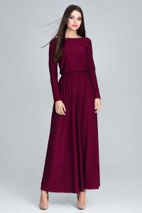 Bordowa Zwiewna Sukienka Maxi z Podkreślona Talią. Czerwone sukienki Figl, na co dzień, l, bez wzorów, z elastanu, bez kołnierzyka, bez ramiączek, maxi. Za 289,00 zł.