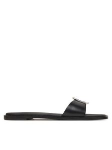 Calvin Klein Klapki Flat Slide W/Ck Hw Big - Lth HW0HW02482 Czarny. Czarne klapki Calvin Klein, bez wzorów, ze skóry, bez obcasa. Za 259,99 zł.