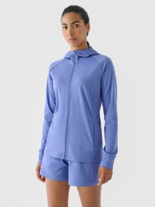 4F Bluza treningowa slim szybkoschnąca damska - granatowa S. Niebieskie bluzy 4f, s, bez wzorów, z dzianiny, z kapturem. W wyprzedaży za 99,99 zł.