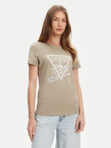 Guess T-Shirt W5YI40 I3Z14 Zielony Regular Fit. Zielone t-shirty Guess, xl, z aplikacjami, z bawełny, bez kołnierzyka, bez ramiączek. Za 129,99 zł.