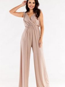 Kombinezon Model A552 Beige - awama. Brązowe kombinezony Awama, l, bez wzorów, z elastanu, bez kołnierzyka, bez ramiączek. Za 398,95 zł.