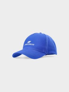 4F Czapka z daszkiem strapback uniseks - niebieska L/XL. Niebieskie czapki 4f, bez wzorów, z bawełny, klasyczne. W wyprzedaży za 29,99 zł.