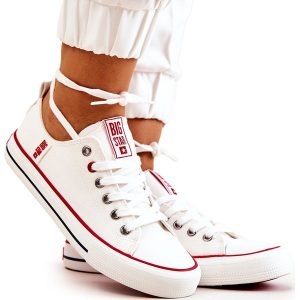 Damskie Trampki Big Star JJ274123 Białe. Białe trampki bez wzorów, z materiału, bez zapięcia. Za 180,71 zł.