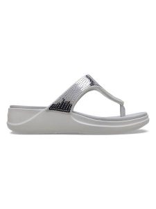 Crocs Japonki "Boca Sequin Wedge" w kolorze szarym rozmiar: 34/35. Szare klapki Crocs, bez wzorów, z otwartym noskiem, bez obcasa, na platformie. Za 96,83 zł.