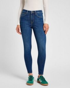 LEE DAMSKIE SPODNIE JEANSOWE SCARLETT HIGH ZIP INDIGO REALNES 112355547 L31B016319. Niebieskie jeansy Lee, bez wzorów, z jeansu. Za 229,99 zł.