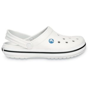 Klapki Crocs Crocband. Białe klapki Crocs, bez wzorów, bez obcasa. W wyprzedaży za 148,47 zł.