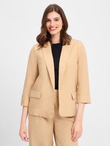 Zero Marynarka damska z zawartością lnu Kobiety Lyocell beżowy jednolity, 34. Brązowe marynarki i żakiety Zero, bez wzorów, z lyocellu, eleganckie. Za 499,95 zł.