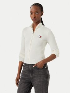 Tommy Jeans Kardigan Tjw Zip High Neck Cardigan Ext DW0DW20967 Biały Slim Fit. Białe kardigany Tommy Jeans, z bawełny. Za 409,99 zł.