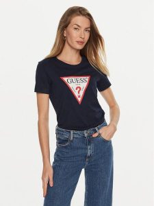 Guess T-Shirt W1YI1B I3Z14 Granatowy Regular Fit. Niebieskie t-shirty Guess, s, z aplikacjami, z bawełny, bez kołnierzyka, bez ramiączek. Za 129,99 zł.